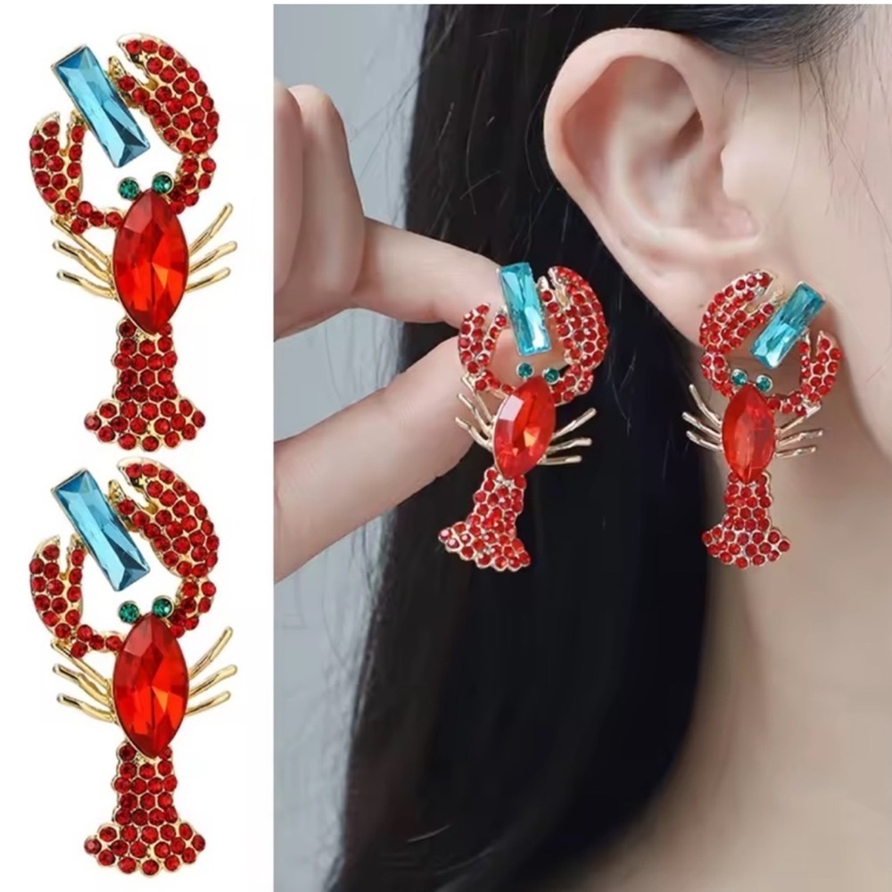 Crab Red Gold Crystal Earrings